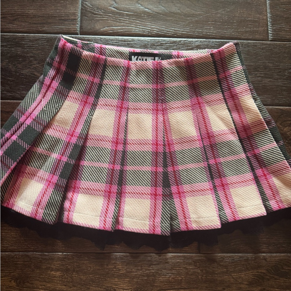 Katie J NYC Pink Plaid Mini Skirt